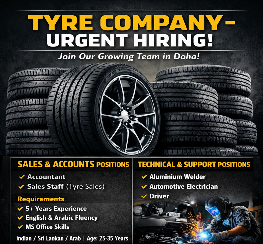 Vacancies at a Leading Tyre Company in Qatar